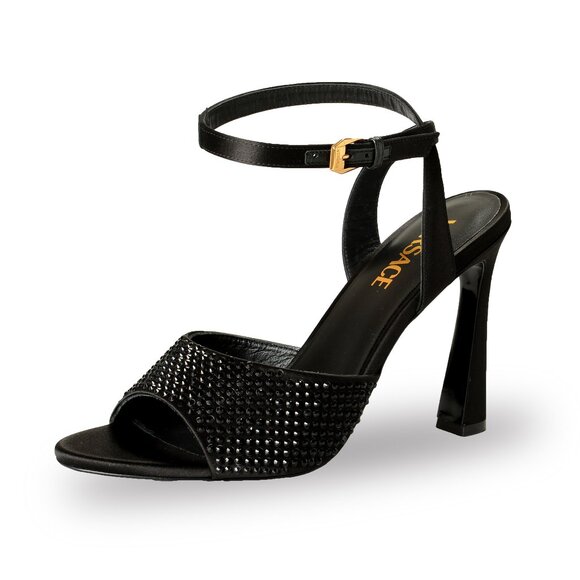 Versace Women's Strass & Gold Medusa Ankle Strap Heeled Sandals Shoes US 9 IT 39 - Picture 1 of 8